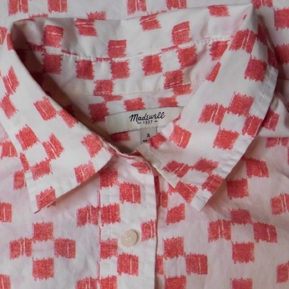 Madewell Red Print Long Sleeve Top Size Small - Picture 5 of 6